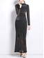 voordelige Vloerlengte-Jurkje Moeder van de Bruid Jurk Elegante Vintage Zwarte Jurk Hoge Hals Vloerlengte Geweven Lange Mouwen met Sequin