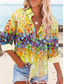 cheap Hawaiian Tops-Women&#039;s Shirt Floral Graphic Vintage Tropical Daily Long Sleeve Shirt Collar Regular Tops Work Daily Buttons Print Yellow Blue Purple Green Summer Spring