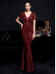 preiswerte Sekt-Meerjungfrauenschnitt Quinceanera-Kleider Elegant Kleid Formell Hochzeit Bodenlang Kurzarm V Ausschnitt Paillettenbesetzt mit Paillette 2025