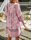 ieftine Rochii Boho-Pentru femei Rochie Mini Rochie florala Rochie Boho Rochie imprimata Clasic Modern În aer liber Vacanță Concediu Fit regulat Floare Manșon Lung În V Galben Roz Îmbujorat Bleumarin Albastru piscină