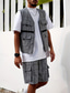 cheap Men&#039;s Vest-Men&#039;s Set Vest Gilet Outdoor Daily Fashion Casual Summer Spring Pocket 2 Piece Polyester Comfortable Plaid Single Breasted One-button V Neck Regular Fit Khaki Gray Vest