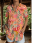 cheap Women&#039;s Boho Tops-Women&#039;s Shirt Graphic Geometric Color Block Vintage Daily Stylish Short Sleeve Shirt Collar Regular Tops Daily Yellow Pink Blue Purple Green Summer Spring
