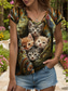 cheap Animals Tank Top-Women&#039;s  Animal Cat Camisole Tank Top Vintage Tropical Fashion Sleeveless Short Sleeve V Neck Regular Tops Daily Print Yellow Red Blue Purple Green Summer Spring