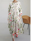 preiswerte Blumenkleid-Damen Maxikleid Sommerkleid A Linie Kleid Urlaub Lässig Strand Täglich Ferien Ausgehen Lässiger Schnitt Blumen Grafik Langarm Rundhalsausschnitt U-Boot-Ausschnitt Blau Grün Aprikose Sommer Frühling