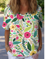 cheap Floral tee-Women&#039;s T Shirt Floral Graphic Plants Vintage Stylish Classic Short Sleeve V Neck Regular Tops Daily Weekend Print White Yellow Blue Green Summer