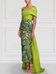 ieftine albastru-Coloană / Teacă Rochii de seara Elegant Rochie Oficial Nuntă Lungime Podea Manșon scurt De Pe Umăr Satin cu Rochie cu fanta Broderie 2025