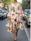cheap Casual Floral Dresses-Women&#039;s Midi Dress Casual Dress Elegant Fashion Outdoor Daily Holiday Regular Fit Graphic Short Sleeve V Neck Black White Yellow Red Summer
