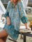 ieftine Rochii Boho-Pentru femei Rochie Mini Rochie florala Rochie Boho Rochie imprimata Clasic Modern În aer liber Vacanță Concediu Fit regulat Floare Manșon Lung În V Galben Roz Îmbujorat Bleumarin Albastru piscină