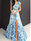 ieftine Rochii florale elegante-Pentru femei Rochie Lunga Rochie Maxi Rochie leagăn Rochie de vară Rochie imprimata Elegant Modă Matur Beretă Concediu Dată Rochie de primăvară Fit regulat Floral Manșon scurt Guler Pe Gât Albastru