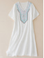 cheap Boho Dress-Women&#039;s Mini Dress Linen Dress Casual Dress Modern Cap Sleeve Wedding Daily Date Loose Fit Geometric Embroidery Short Sleeve V Neck White Summer