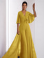 cheap Evening Jumpsuits-Jumpsuit Mother of the Bride Dress Wedding Guest Elegant Vintage V Neck Floor Length Chiffon Short Sleeve with Ruched Ruffles 2025