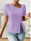 cheap Plain tee-Women&#039;s Shirt Plain Basic Casual Short Sleeve Asymmetrical V Neck Regular Tops Daily Buttons Asymmetric White Red Purple Summer