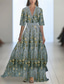 cheap Elegant Floral Dresses-Women&#039;s Long Dress Maxi Dress Casual Dress Swing Dress Summer Dress Elegant Fashion Romantic Outdoor Party Holiday Regular Fit Flower Half Sleeve V Neck White Gray Summer