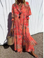 cheap Stripe&amp;Geometric Dress-Women&#039;s Maxi Dress A Line Dress Casual Outdoor Going out Regular Fit Floral Long Sleeve V Neck White Blue Orange Green Summer Spring