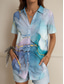 cheap Art&amp;Design Tops-Women&#039;s Shirt Graphic Color Gradient Abstract Vintage Tropical Daily Sleeveless Short Sleeve Shirt Collar Regular Tops Daily Pink Blue Purple Summer Spring