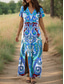 tanie Sukienki boho-Damskie Sukienka maxi Sukienka letnia Sukienka A line Letnie sukienki Urlop Codzienny Codzienny Regularny Kwiaty W Tureckie Wzory Krótki rękaw W serek Rumiany róż Niebieski Pomarańczowy Lato