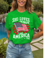 ieftine Ziua Independenței Top-Tricou Patriotic pentru Femei Grafic Drapel Litere Vintage Elegant Clasic Mâneci Scurte Gât Rotund Croială Normală Îmbrăcăminte de Zi Weekend Print Negru Alb Roz Roșu Albastru