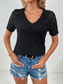 cheap Plain tee-Women&#039;s T Shirt Plain Fashion Stylish Modern Short Sleeve V Neck Regular Tops Daily Weekend Lace Patchwork Black White Red Green Summer
