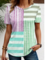 cheap Stripe&amp;Geometric tee-Women&#039;s T Shirt Graphic Striped Vintage Stylish Classic Short Sleeve Crew Neck Regular Tops Daily Weekend Print Yellow Blue Purple Green Summer