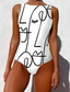 cheap One-piece swimsuits-Women&#039;s Swimsuits One Piece Monokini Swimsuit Backless Tummy Control High Waist Slim Vacation Beach Wear Graphic Animal Round Neck Sleeveless Bathing Suits