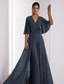 cheap Evening Jumpsuits-Jumpsuit Mother of the Bride Dress Wedding Guest Elegant Vintage V Neck Floor Length Chiffon Short Sleeve with Ruched Ruffles 2025