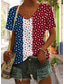 cheap Independence Day Top-Women&#039;s Patriotic  T Shirt Flag American Flag National Flag Casual Red White And Blue Short Sleeve Round Neck Regular Tops Daily Print Blue Summer