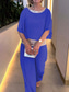 billige Blusedresser for kvinner-Dame 2-delt mote streetwear daglig bukse sett 3/4 lengde erme crew neck ensfarget paljetter lappverk casual daglig svart hvit rosa sommer vanlig passform