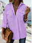 cheap Stripe&amp;Geometric Tops-Women&#039;s Shirt Long Sleeve Button Down Blouse BGeometric Striped Vintage Tropical Stylish Shirt Collar Regular Tops Work Daily Holiday Buttons Pocket Print Blue Summer Spring