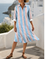 abordables Robe Rayée et Géométrique-Femmes Robe Midi Robe T-Shirt Occasionnel Date Coupe Ample Fleuri Graphique manche longue Col de chemise Jaune Rose Claire Bleu Vert Automne Hiver