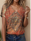 ieftine tricou boho-Pentru femei Tricou Grafic Imprimeu Paisley Epocă Stilat Clasic Manșon scurt În V Topuri obișnuite Zilnic Ieșire Sfârșit de săptămână Imprimeu Albastru piscină Fucsia Portocaliu Vară Primăvară