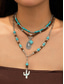 voordelige Dames ketting-Set gelaagde turquoise kralenkettingen voor dames in westernstijl – boho statement sieraden met cactus- en traanvormige bedels, ideaal voor festivals, countryconcerten en vrijetijdskleding