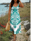 tanie Sukienki boho-Damskie Sukienka maxi Sukienka A line Letnie sukienki Sukienka z odkrytymi ramionami Urlop Codzienny Impreza Randka Regularny Graficzny Plemienny Bez rękawów Kwadratowy dekolt Czerwony Niebieski