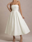 cheap White Graduation Dresses-Women&#039;s Midi Dress White Dress Graduation Dress Prom Dress Party Dress Fashion Wedding Party Evening Party Regular Fit Plain Sleeveless Strapless Black White Yellow Pink Summer