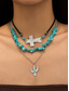 voordelige Dames ketting-Set gelaagde turquoise kralenkettingen voor dames in westernstijl – boho statement sieraden met cactus- en traanvormige bedels, ideaal voor festivals, countryconcerten en vrijetijdskleding