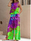 preiswerte Zweiteilige Sets-Damen 2 Teile Urlaub Daily Hosen Sets Ärmellos Rundhalsausschnitt Ombre Grafik Geometrisch Lässig Daily Blau Lila Grün Sommer Lockere Passform