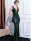 cheap GREEN-Mermaid / Trumpet Quinceanera Dresses Elegant Dress Formal Wedding Floor Length Sleeveless Crew Neck Sequined with Sequin 2025