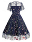 ieftine rochie florală-Pentru femei Rochie Mini Rochie A line Rochie din Tul Elegant Petrecere cocktail În aer liber Serată Petrecere Brodat Plasă Fit regulat Floral Manșon scurt Stil Nautic Albastru piscină Negru Alb
