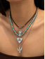 voordelige Dames ketting-Set gelaagde turquoise kralenkettingen voor dames in westernstijl – boho statement sieraden met cactus- en traanvormige bedels, ideaal voor festivals, countryconcerten en vrijetijdskleding
