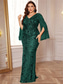 cheap GREEN-Mermaid / Trumpet Plus Size Dresses Elegant Curve Dress Formal Wedding Floor Length Long Sleeve V Neck Sequined with Sequin 2025