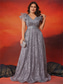 cheap CHAMPAGNE-A-Line Plus Size Dresses Elegant Curve Dress Formal Wedding Floor Length Sleeveless V Neck Lace with Sequin