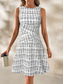 cheap Stripe&amp;Geometric Dress-Women&#039;s Mini Dress A Line Dress Work Dresses Off The Shoulder Dress Vacation Office Regular Fit Plaid Sleeveless Crew Neck Black White Wine Navy Blue Summer
