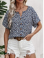 billige Blomstrete topper-Dame Bluse Blomstret Stilfull Fritid Kortermet Crew-hals Vanlige topper Daglig Knapper Trykt mønster Rosa Navyblå Oransje Sommer