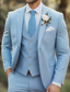 cheap Wedding Suits-Men&#039;s Wedding Suits Sky Blue Summer Formal Solid Colored Standard Fit 3 Piece Single Breasted One-button