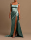 abordables Rose-Robe de Soirée Sirène Haute Fente Invité de Mariage Cocktail Fête Longueur de Sol Sans Manches Col Arrondi Robe de Demoiselle d&#039;Honneur Satin avec Robe Mascarade Froncée