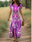 tanie Sukienki boho-Damskie Sukienka maxi Sukienka letnia Sukienka A line Letnie sukienki Urlop Codzienny Codzienny Regularny Kwiaty W Tureckie Wzory Krótki rękaw W serek Rumiany róż Niebieski Pomarańczowy Lato