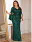 cheap GREEN-Mermaid / Trumpet Plus Size Dresses Elegant Curve Dress Formal Wedding Floor Length Long Sleeve V Neck Sequined with Sequin 2025