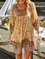 ieftine Rochii Boho-Pentru femei Rochie Mini Rochie florala Rochie Boho Rochie imprimata Clasic Modern În aer liber Vacanță Concediu Fit regulat Floare Manșon Lung În V Galben Roz Îmbujorat Bleumarin Albastru piscină