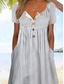cheap Stripe&amp;Geometric Dress-Women&#039;s Midi Dress Casual Dress Sundress A Line Dress Summer Dress Vacation Casual Beach Holiday Loose Fit Graphic Stripe Short Sleeve Crew Neck Blue Gray Summer