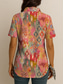 cheap Women&#039;s Boho Tops-Women&#039;s Shirt Graphic Geometric Color Block Vintage Daily Stylish Short Sleeve Shirt Collar Regular Tops Daily Yellow Pink Blue Purple Green Summer Spring