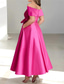 baratos Vestidos de Cocktail-Linha A Longuette Vestidos de cocktail Vestidos de festa Elegante Assimétrico Manga Curta Decote V Convidado do casamento Kentucky Derby Bolsos Cetim com Laço(s)